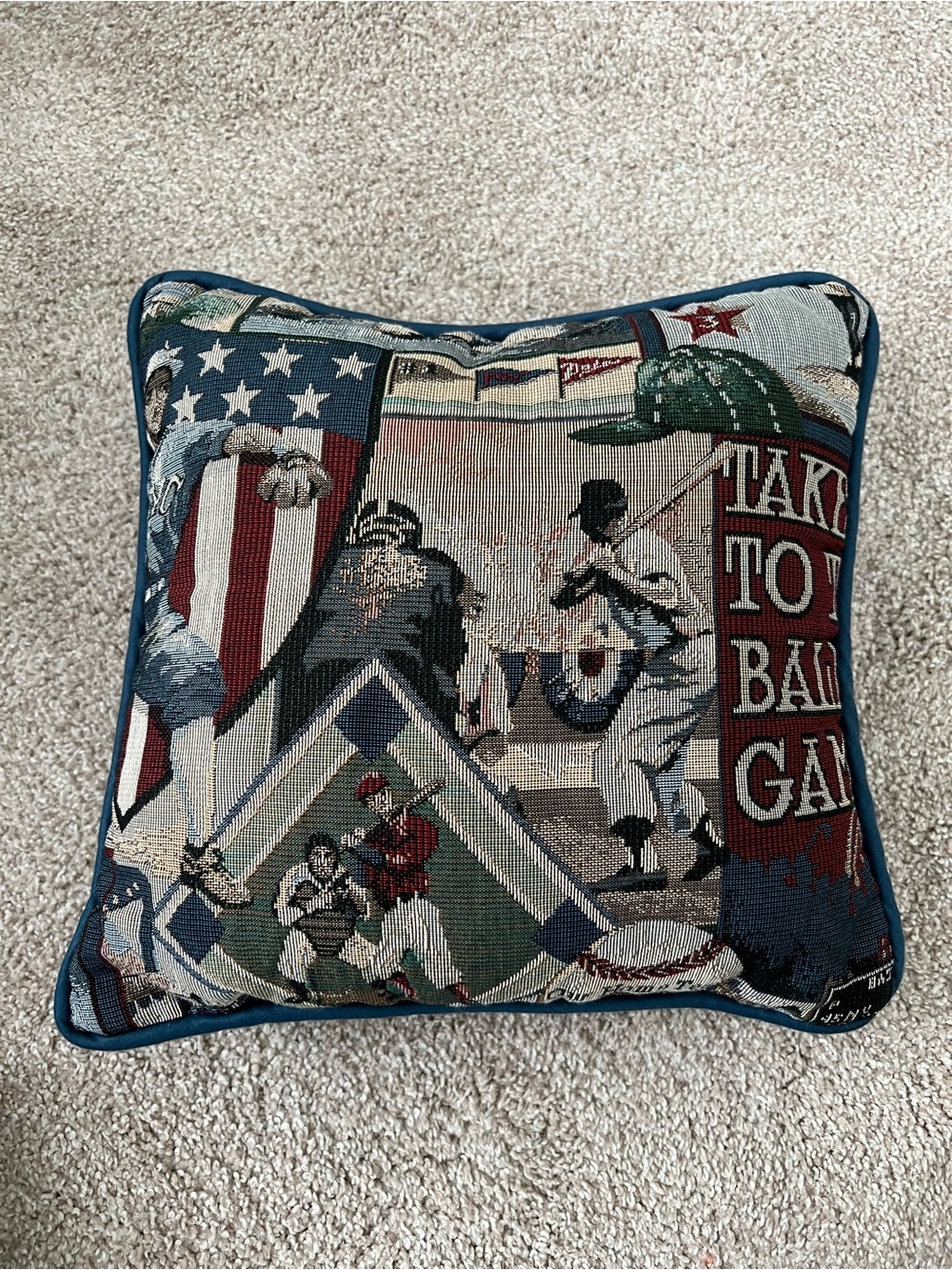 Baseball Tapestry Accent Pillow 12”x 12”